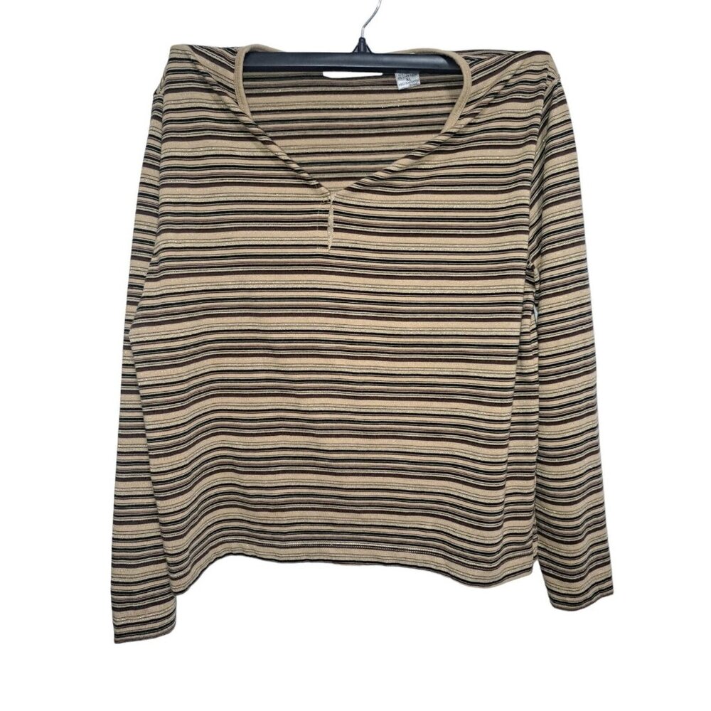 Victoria Jones XL Brown/Black/Gold Striped Long Sleeve Top